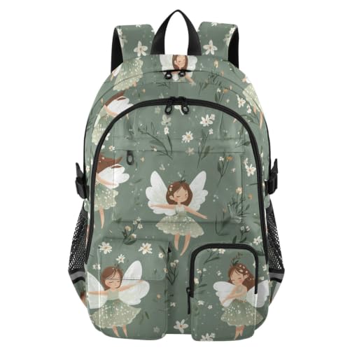 Mochila de computadora de 17.5 pulgadas ligera y ergonómica con estampado de hadas de dibujos animados