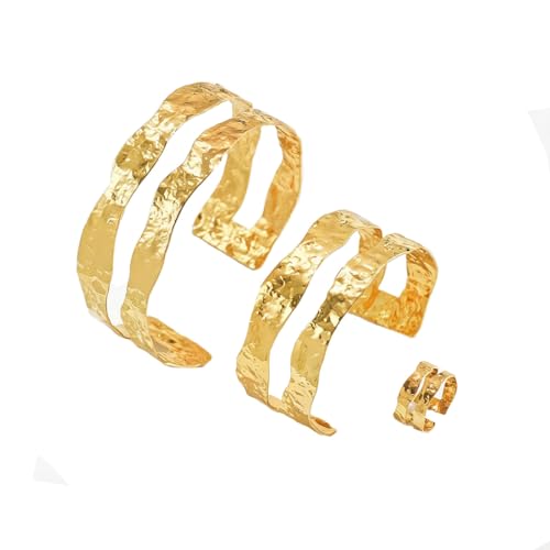 Jascatin Ensemble de 3 bracelets manchettes à double couche en or pour bras supérieur, bracelet pour poignet, bracelet manchette ouvert pour femmes