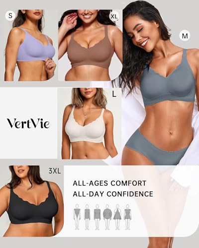 Image of Vertvie Women Seamless Jelly Bras No Underwire Supportive Wireless Push Up Full Coverage Bralette Comfy Scalloped T-Shirt Bra