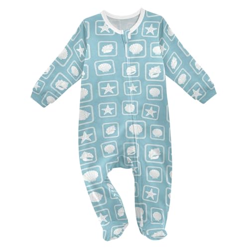 Emelivor Nautical Shells Starfish Blue Newborn Baby One-Piece Sleepers Cotton Sleepwear Outfits for Girls Boys Kids