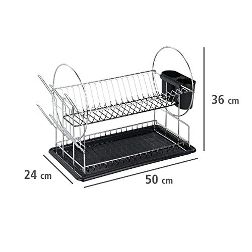 Foto von WENKO Geschirrabtropfer Premium Duo, Organisationstalent, Geschirr Abtropfständer für die Küche, Abtropfgestell mit Besteckkasten und Tellerständer, 52 x 36 x 24 cm, aus Metall, Silber/Schwarz