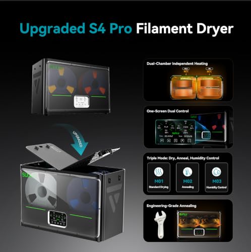 Image of SUNLU S4 Pro 3D Printer Filament Dryer Box, Upgrade Filadryer S4 (Black) | Dual-Chamber Independent Heating, 85℃ Max Temperature, Dry and Anneal 2-in-1, PLA ABS PETG PA PC Filament Dryer Box