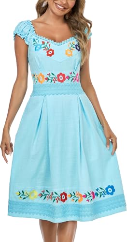 Image of Women's Mexican Dress Embroidered Causal Lace Party Dress