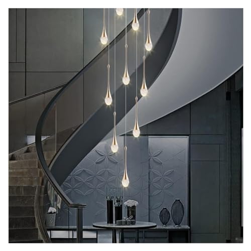 GONGKAI Lámpara de Techo de Lujo con Espiral Dorada, Luces Colgantes LED 3CCT con atenuación Continua, Pantalla de Cristal en Forma de Gota de Lluvia, Accesorio de Techo con cúpula para ve