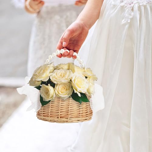 image for DULRLLY Wicker Rattan Flower Girl Basket Set of 2 Rustic Wedding Flowe