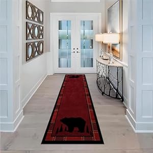 Lodge Cabin Black Bear Runner Rug, 2x7ft, Wildlife Bear Forest Woodland Hallway Rugs, Red and Black Buffalo Plaid Border Long Runner, Non-Slip Washable Farmhouse Floor Mats for Kitchen Bedroom Lodge Cabin Black Bear Runner Rug 2x7ft Wildlife Bear Forest Woodland Hallway Rugs Red and Black Buffalo Plaid Border Long Runner Non Slip Washable Farmhouse Floor Mats for Kitchen Bedroom