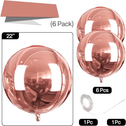 Image of 6pcs 22 Inch Rose Gold 4D Foil Balloons - Large Premium Balloons for Disco Birthday Graduation Party Decorations