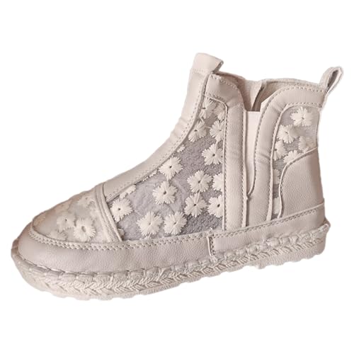 MODSGUE Botas de verano para mujer, elegantes botines huecos, cómodos, transpirables, botas de verano, botas cortas con cremallera, beige, 38 EU