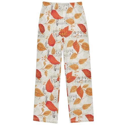 Boy's Pants Yellow Leaf Jogger Pants Elastic Waist Long Bottoms Trousers with Pockets 6-14 Years