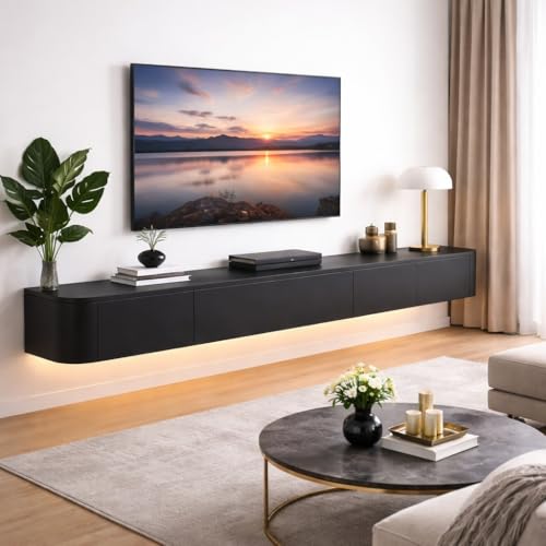 Soporte de TV flotante de roble blanco macizo con diseño minimalista de alta calidad