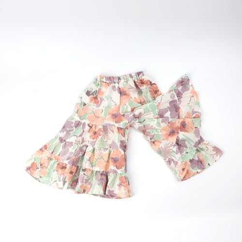 Image of HOOLCHEAN Toddler Little Girls Wide Leg Seersucker Floral Pants Loose Fit Large Hem (Flower2, 73: 6-12 Months)