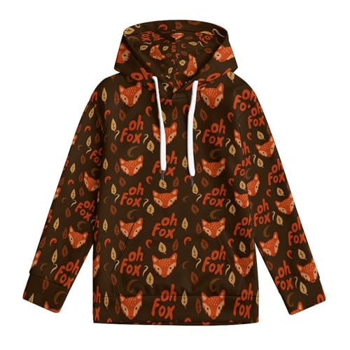 Cute Foxes Pattern Hoodie Teens Sweatshirts Pullover Hoody Casual Loose Kids Hooded Sport Shirt Tops 7-18 Years