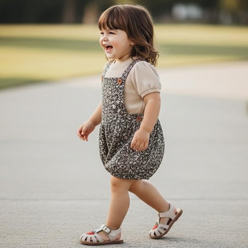 Image of WUIWUIYU Toddlers Little Girls T-Strap Hook&Loop Dress Strawberry Summer Shoes Closed Toe Carrot Sandals