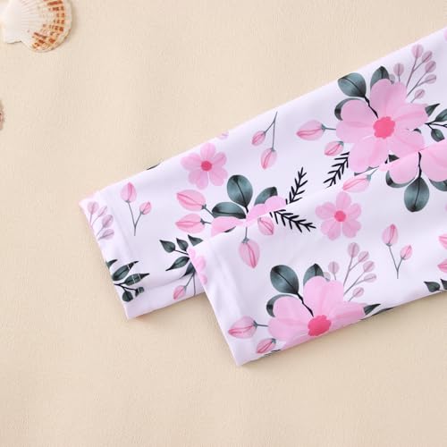 Image of IZYJOY Girl Long Sleeve Swimsuits Ruffle One Piece Rash Guard Bathing Suits Kids Floral UPF 50+ Zipper Swimwear 7-12Y(150(10-11 Years), Flower-Pink)