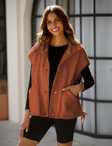 VAOYIU Women's Fleece Vest Casual Sleeveless Oversized Sherpa Jacket Button Down Vests Outerwear with Pockets2