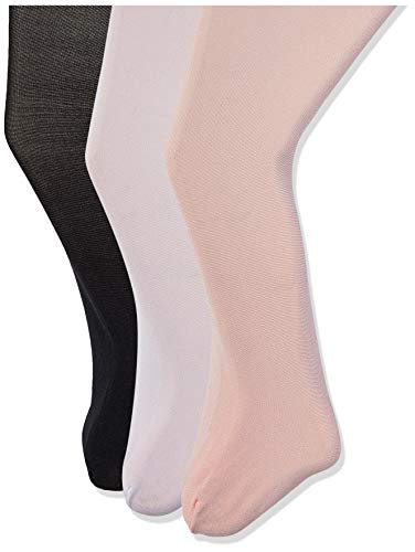 Amazon Essentials Girl's 3-Pack Shimmer Dance Tights, White/Black/Pink, 4-6X