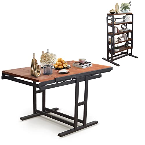 Organizedlife Extendable Dining Table Convertible 2 In 1 Shelf To Table Solid Wood Mahogany With Metal Frame Industrial And Rustic Style For Small Spaces, Kitchen & Dining Room #TOP4