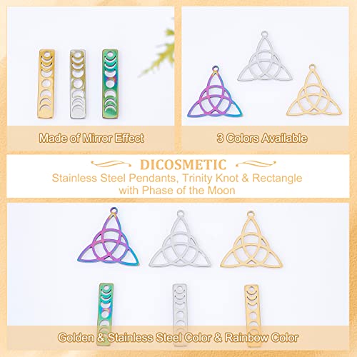 DICOSMETIC 24Pcs 2 Styles 3 Colors Trinity Knot Charm Irish Celts Jewelry Triangle Triquetra Pendant Moon Phase Bar Pendant Rectangle Crescent Moon Charm for DIY Craft Jewelry Making Hole: 1.8/2mm - Image 4