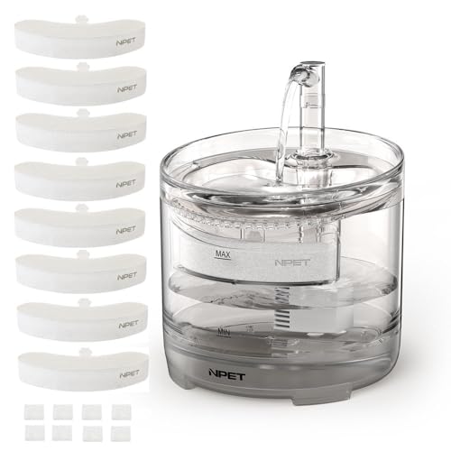 NPET Cat Water Fountain WF050TP 1.5L Automatic Pet Drinking Fountain with Replacement Faucet Kit - 8 Replacement Filters (No Adapter)