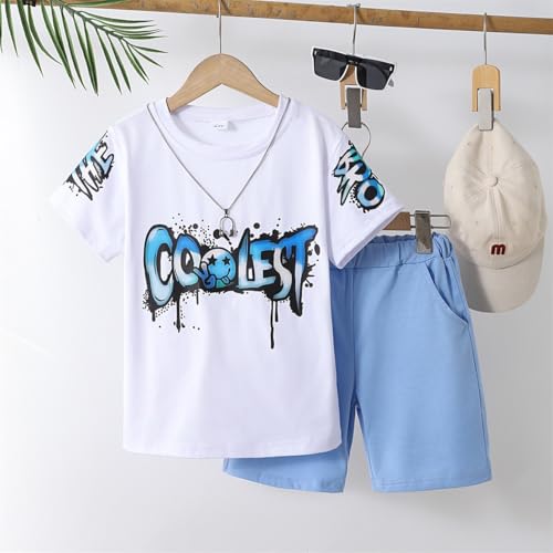 Image of Yoxindax Boys Clothes 2-Piece Casual Street Style Turn-Down Collar Half Zip Kids 4-12 Years Teen Boys Summer Outfits
