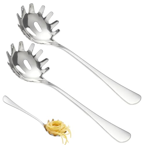 Spaghettilöffel, Nudellöffel aus Edelstahl, 2 Stück, Spaghetti Löffel & Pastaheber, Nudelschöpfer, Nudellöffel, Nudelzange Edelstahl