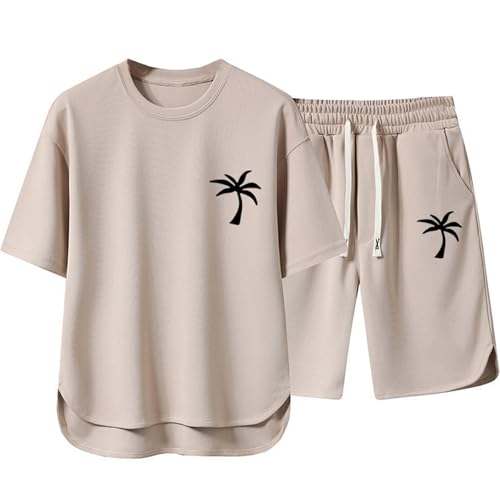 Chandal hombre verano corto con llamativo estampado de árboles y sudadera versátil holgada