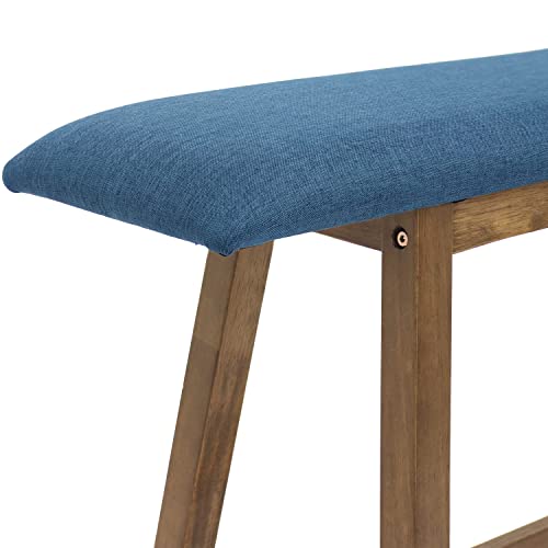 Sunnydaze Wooden Counter-Height Dining Bench - Backless Bench For The Dining Table, Counter, Or Bar - Solid Rubberwood Bench Seat - Weathered Oak Finish With Blue Cushion #TOP4