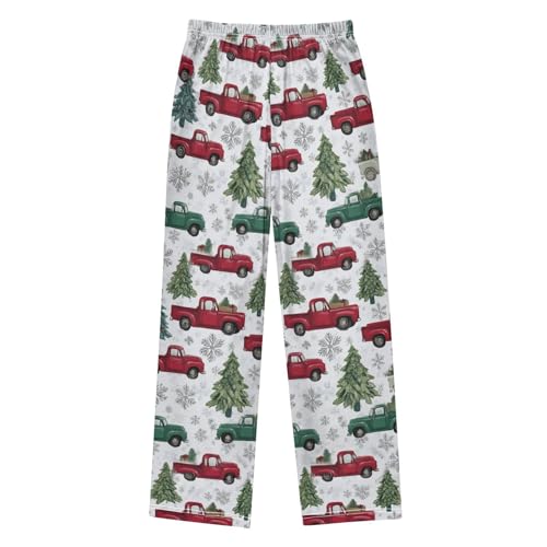 Red Vintage Truck Xmas Pajama Lounge Pants with Pockets Sleepwear Soft Elastic Waist PJ Bottoms 6-14 Years2
