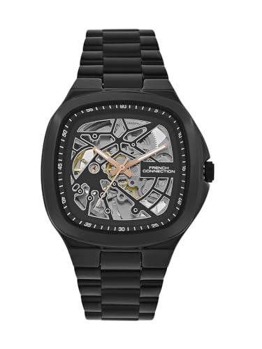 Image of French Connection See Through Black Square Dial | Black Stainless Steel Strap Automatic Watch for Mens FCA16BM