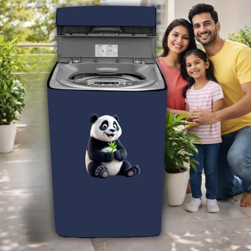 Image of Waterproof Top load washing machine cover Compatible for LG & SAMSUNG 8.5 Kg to 10KG Solid Blue rendering panda bear print