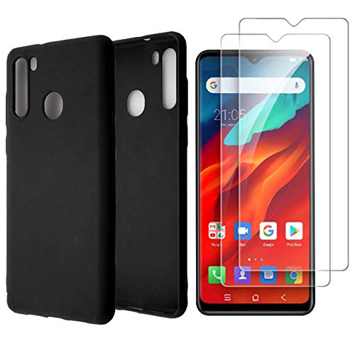MISIDE Compatible with Blackview A80 Pro Case, with Blackview A80 Pro Screen Protector.[3 in 1] [Scratch Resistant] Slim Soft Transparent TPU Cover + 9H Tempered Glass Screen Protector (Black)