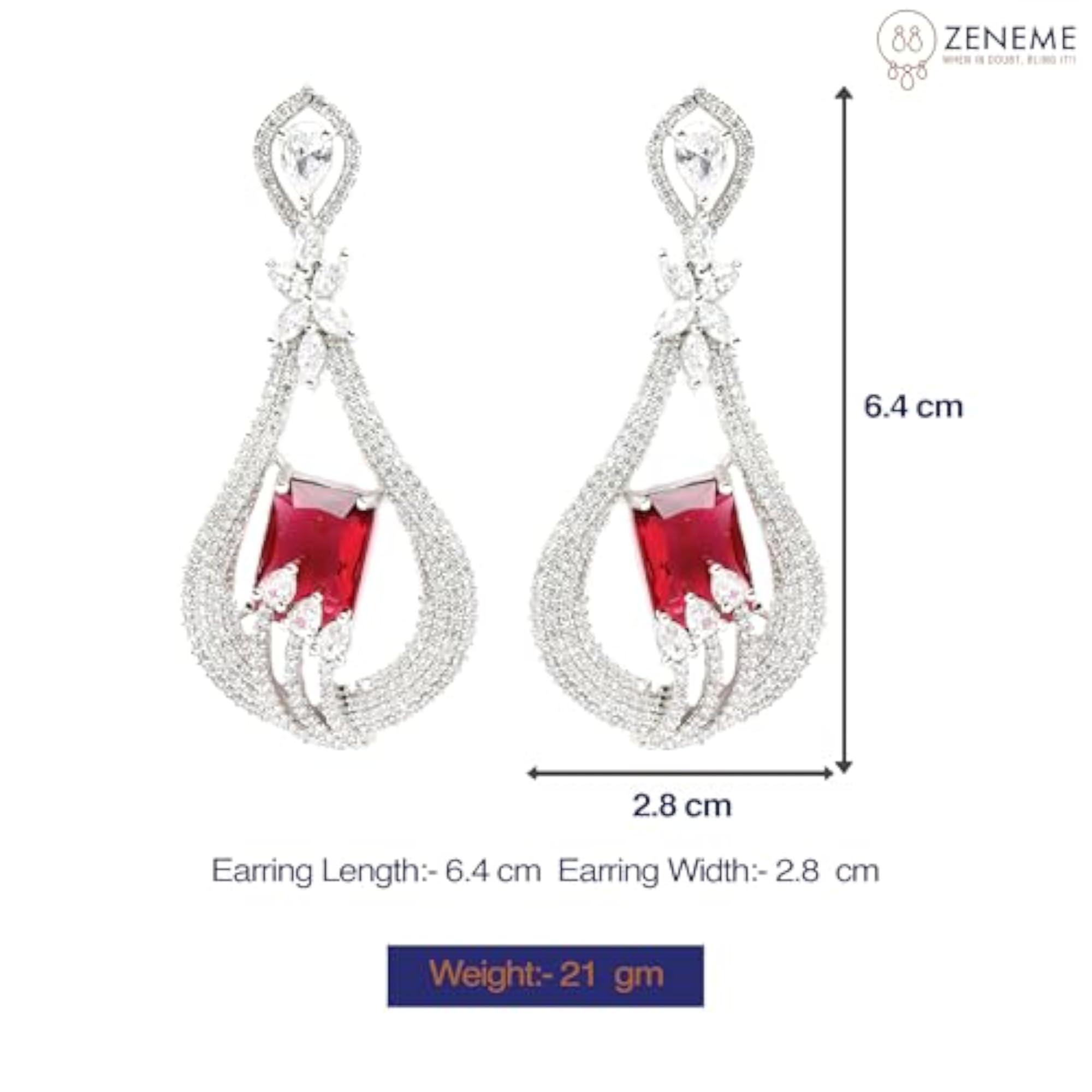 American Diamond Handcrafted Drop Earrings, Rhodium-Plated