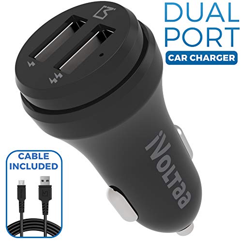 Image of iVoltaa 3.1A Dual Port Rapid Turbo Car Charger with Micro USB Cable (Black)