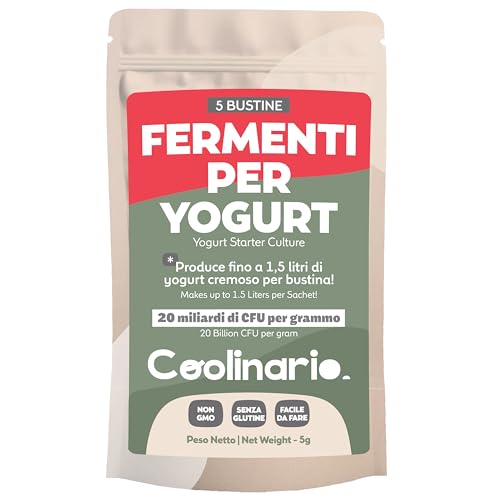 Coolinario Fermenti Lattici per Yogurt (5 Bustine da 1g) Colture Vive per Yogurt Fatto in Casa | Cremoso e Denso | Tradizionale o Greco | Non OGM, Senza Conservanti, Senza Glutine, Halal & Kosher