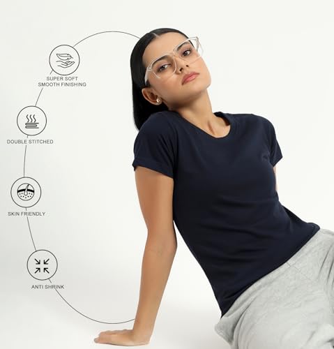 Image of Sleepynuts Women's Plain Round Neck Regular Fit Half Sleeve Cotton T Shirt