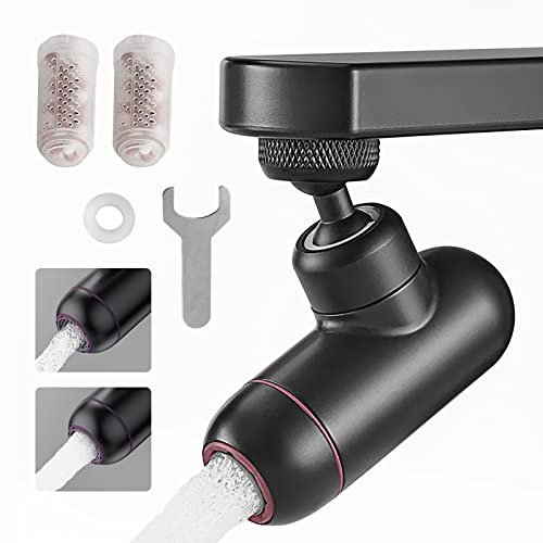 Aérateur de Robinet 720 Pivotant, 2 Modes Réglable Mousseur Robinet Economie Eau, Embout Robinet Cuisine M24 avec Filtre pour Salle de Bain (Noir) Cover