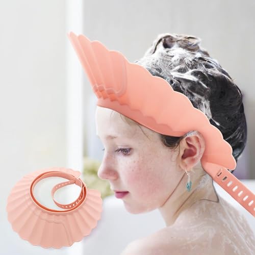 Image of Baby Shower Cap, Pink Bathing Cap Bath Hat Bathing Safe Silicone Protection, Soft Adjustable Visor Hat for Protector Head Eye Ear