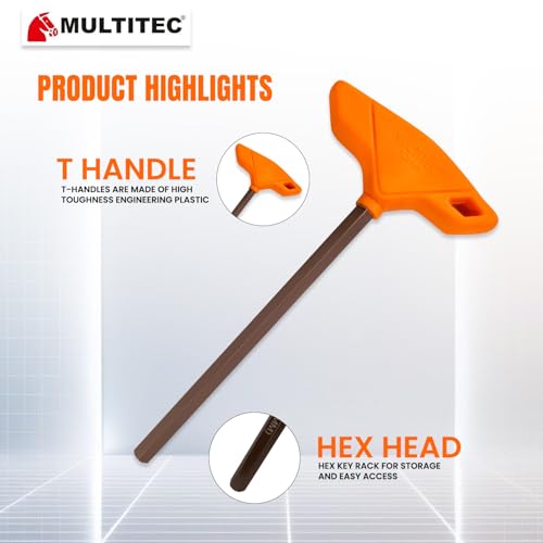 Image of MULTITEC Hex Driver Set (Metric) THK-100(M) - 9-Piece T-Handle Hex Key Set (1.5mm to 10mm) with Reversible Screwdriver | Alloy Steel | Hardened & Tempered | Ergonomic Handles | Organized Storage