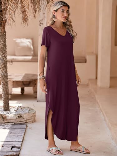 Image of BELAROI Plus Size Maxi Dress for Women Summer Casual V Neck Short Sleeve Long Dress with Pockets Beach Vacation Cover Up