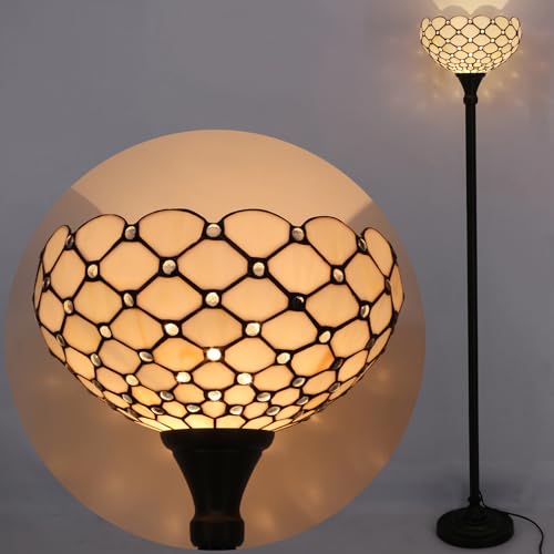 Image of WERFACTORY Tiffany Floor Lamp Cream Amber Stained Glass Torchiere Light