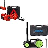ROGTZ Electric Car Jack Kit Bundle: 5 Ton Hydraulic Car Jack with Impact Wrench & Tire Inflator + Upgraded Floor Jack for Roadside Emergency Tire Repair (Red & Green)