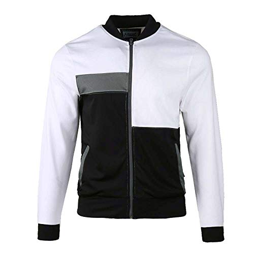 Beautiful Giant Mens Running Track Jacket Tricot Essentials Training Outwear Athletic Sports Bomber Full Zip Up Coat(L,BlkWht) Black White