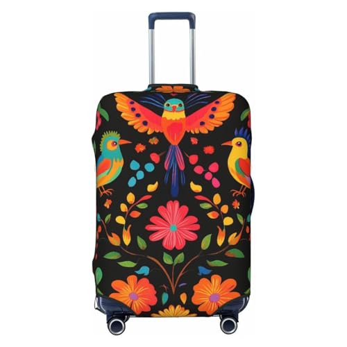Mexican Colorful Birds Pattern Elastic Luggage Cover Suitcase Protector, Anti-Scratch Stretchy Washable Dustproof Travel Suitcase Cover Fits 18