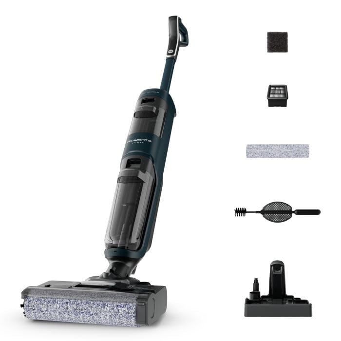 Rowenta X-Clean 2 GZ2251E0 Washing Vacuum Cleaner, 120 W, 440 RPM, hasta 35 min Autonomy, 0.44L Dirty Water Tank, LED Screen, Panel de control, verde y negro