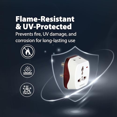 Image of Havells 3 Pin Universal Heavy Duty Nickel Plated Brass Adaptor, Rated with 6A, 240 V AC, LED Indicator for Visibility of ON /Off Status, Flame Retardant and UV Stabilized for Safety Assurance (White)