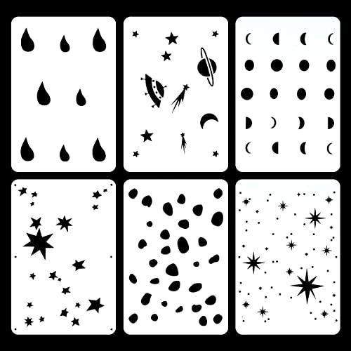 Ivana's 6 Set Twinkle Stars Stencils Space Moon Phases Teardrop Spots Painting Stencil for Scrapbooking Nursery Ceiling Wall Furniture Decor, 8 x 12 Inch
