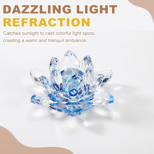 Fleur de lotus en cristal bleu 9 cm, cadeau idéal pour décoration de table et bureau