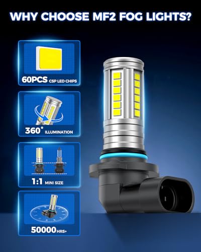 Image of Marsauto H10 9145 LED Fog Light Bulbs 12,000LM, 1:1 Size 360 Illumination 9140 H10 Fog Lights LED, 6500K White Strong Penetration, Upgraded LED Chips 9145 9140 LED Fog Lights, Accessory Light Kits