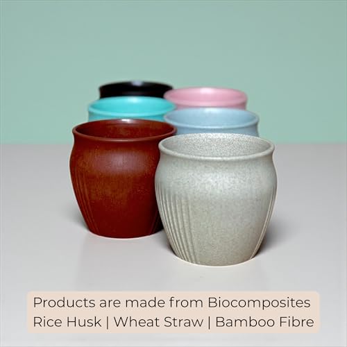 Image of Happy Cove Eco Friendly Cup Set of 6 for Tea | Unbreakable Chai Cups | 225ml | Coffee Cup Made with Rice Husk & Bamboo Fibre | Microwave Safe Tea Kulhad | Hot & Cold Coffee Mug, Milk & Tea Cup Set