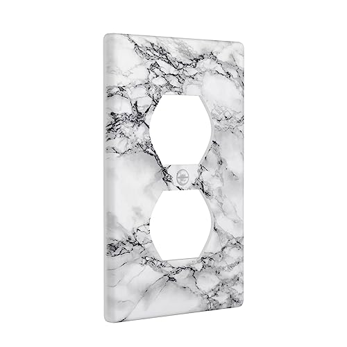 Marble Single Outlet Wall Plate Decorative 1 Gang Double Electrical Receptacle Cover For Bathroom Farmhouse Kitchen 4.5 X 2.76 In Grey Black White #TOP1